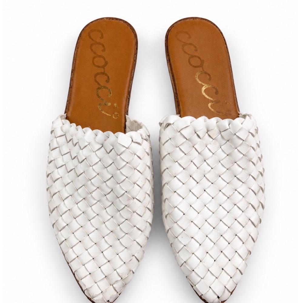 Ccocci Vintage Y2K White Woven Pointed Toe Mules Slides Flats Women's Size 7